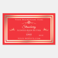 Rotes Produktlabel Gold Rahmen und Logo