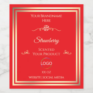 Rotes Produktlabel Gold Rahmen und Logo Weinetikett