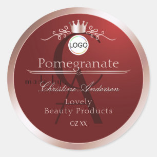 Rotes Produktlabel Rosen-Gold-Rahmen-Logo-Monogram Runder Aufkleber