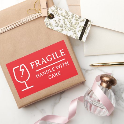 Rotes Professionelles Fragil Achtung Rechteckiger Aufkleber (Schenken)
