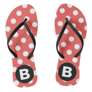 Rotes Punkte-Muster schwarzes Monogramm Badesandalen