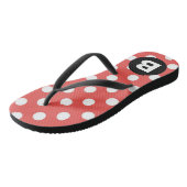 Rotes Punkte-Muster schwarzes Monogramm Badesandalen (Schrägansicht)