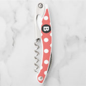 Rotes Punkte-Muster schwarzes Monogramm Kellnermesser (Vorderseite)