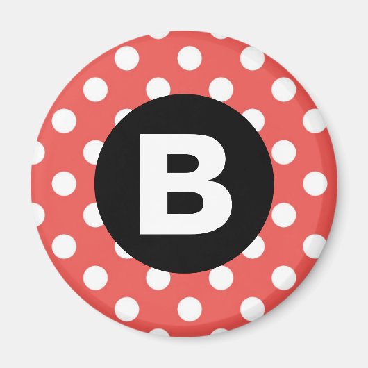 Rotes Punkte-Muster schwarzes Monogramm Magnet (Vorne)