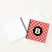 Rotes Punkte-Muster schwarzes Monogramm Notizblock (Innenseite)