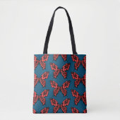 Rotes Punkte-Schmetterlingsmuster auf Blau Tasche (Vorderseite)