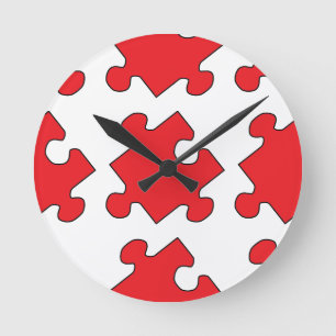 ROTES PUZZLE-STÜCK RUNDE WANDUHR