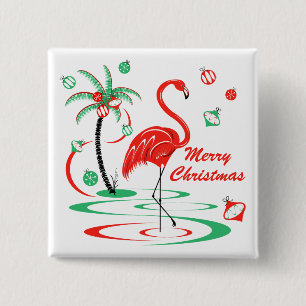 Rotes Quadrat der Weihnachtsflamingo-frohen Button