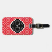 Rotes Quatrefoil mit schwarzem Monogramm Gepäckanhänger (Vorderseite horizontal)