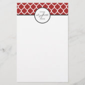 Rotes Quatrefoil Monogramm Briefpapier (Vorderseite)