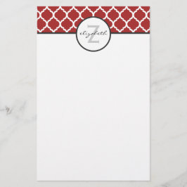 Rotes Quatrefoil Monogramm Briefpapier