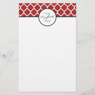 Rotes Quatrefoil Monogramm Briefpapier