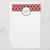 Rotes Quatrefoil Monogramm Briefpapier (Vorne/Hinten)