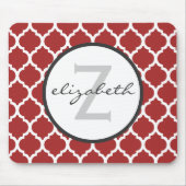 Rotes Quatrefoil Monogramm Mousepad (Vorne)