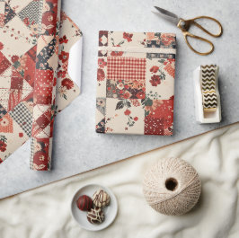 Rotes Quilt-Gingham-Cottagecore-Blumenmuster Geschenkpapier