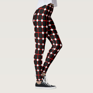 Rotes Raster und weißes Punktmuster auf Schwarz Leggings