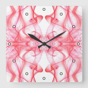 Rotes Rauch-Symmetrisches-Minimalistisches-Abstrak Quadratische Wanduhr