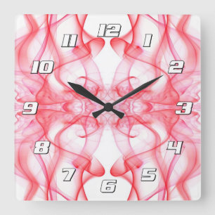 Rotes Rauch-Symmetrisches-Minimalistisches-Abstrak Quadratische Wanduhr