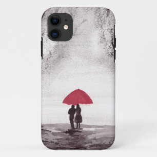 Rotes Regenschirm-Liebespaar Valentinstag Aquarell Case-Mate iPhone Hülle