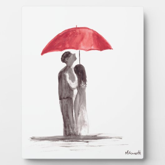 Rotes Regenschirm-Paar Fotoplatte (Vorderseite)