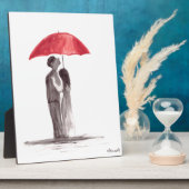 Rotes Regenschirm-Paar Fotoplatte (Seite)
