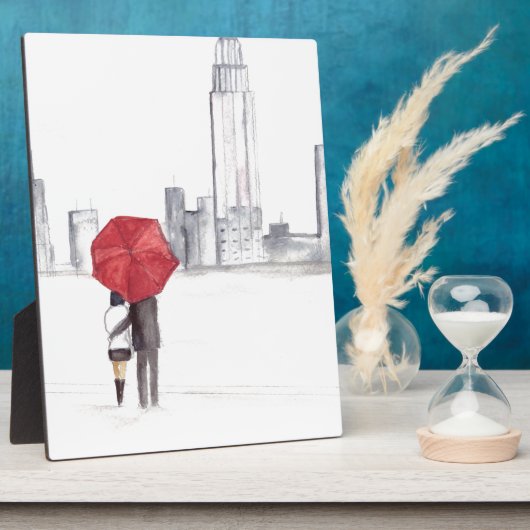 Rotes Regenschirmpaar New York cool angesagte Schö Fotoplatte (Seite)