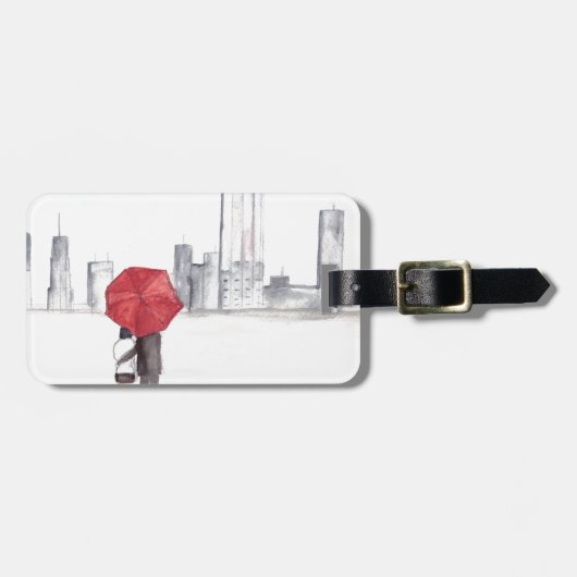 Rotes Regenschirmpaar New York cool angesagte Schö Gepäckanhänger (Vorderseite horizontal)