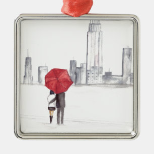 Rotes Regenschirmpaar New York cool angesagte Schö Silbernes Ornament