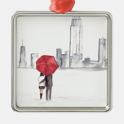 Rotes Regenschirmpaar New York cool angesagte Schö Silbernes Ornament (Vorne)