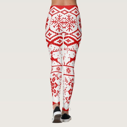 Rotes Reindeer-Knittermuster Leggings (Rückseite)
