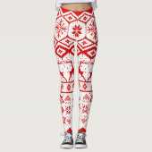 Rotes Reindeer-Knittermuster Leggings (Vorderseite)