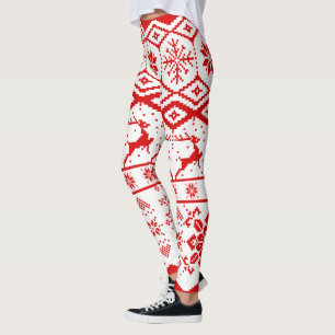 Rotes Reindeer-Knittermuster Leggings