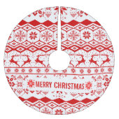 Rotes Reindeer-Knittermuster Polyester Weihnachtsbaumdecke (Vorderseite)