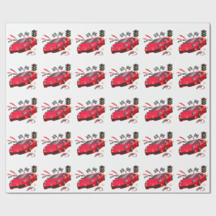 Rotes Rennauto "Beep Beep" Personalisiertes Party- Geschenkpapier