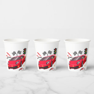 Rotes Rennauto "Beep Beep" Personalisiertes Party- Pappbecher