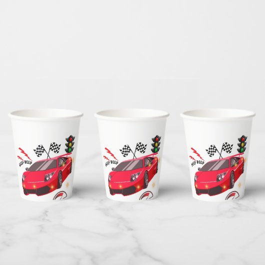 Rotes Rennauto "Beep Beep" Personalisiertes Party- Pappbecher (Multi)
