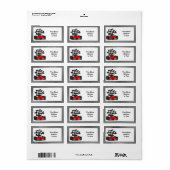 Rotes Rennfahrzeug mit kontrollierter Flagge Adressaufkleber (Vorne)