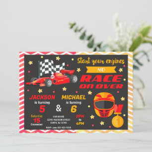 Rotes Rennwagen Gemeinsamer Geburtstag Retro F1 Einladung