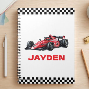 Rotes Rennwagen Jungen Personalisierter Name Notizblock