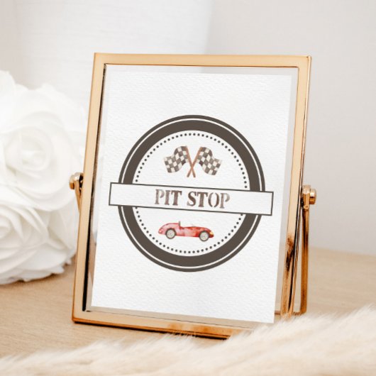Rotes Rennwagen-Pit-Stop-Schild Poster