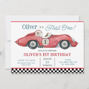 Rotes Rennwagen Schnelles Eins 1. Erste Geburtstag Einladung