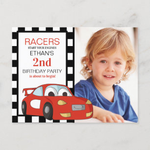 Rotes Rennwagen Schwarz-Weiß Kariert 2. Geburtstag Postkarte