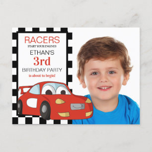 Rotes Rennwagen Schwarz-Weiß Kariert 3. Geburtstag Postkarte