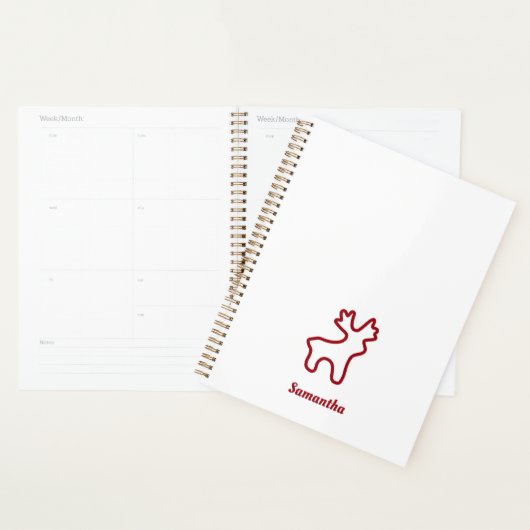 Rotes Rentier Kontur personalisierter Name Planer (Anzeige)