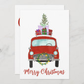 Rotes Retro-Auto mit Geschenken Feiertagskarte (Vorne/Hinten)