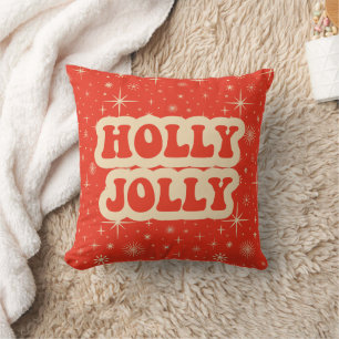Rotes Retro-Groovy-Vintage-Weihnachten Holly Jolly Kissen