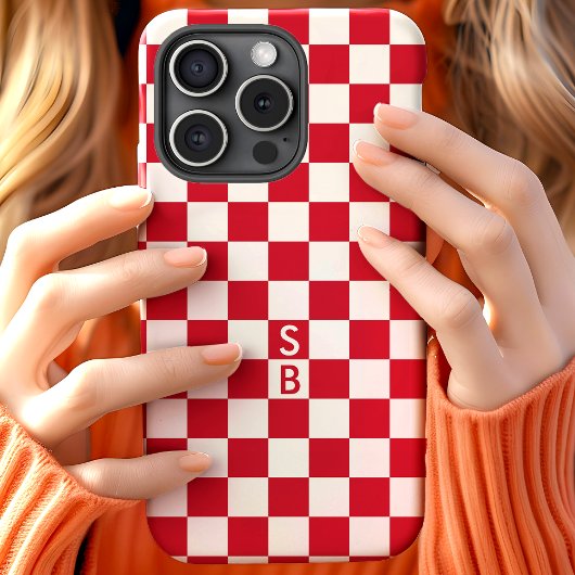 Rotes Retro-Karomuster-Monogramm Case-Mate iPhone Hülle