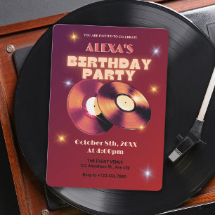 Rotes Retro-Klassik-Vinyl-Schallplatten-Musik-Gebu Einladung
