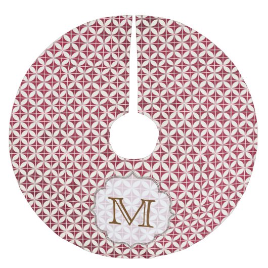 Rotes Retro Muster Monogram Urspant Tree Polyester Weihnachtsbaumdecke (Vorderseite)