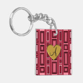 Rotes Retro Quadratmonogramm Burgunders Schlüsselanhänger (Vorderseite links)
